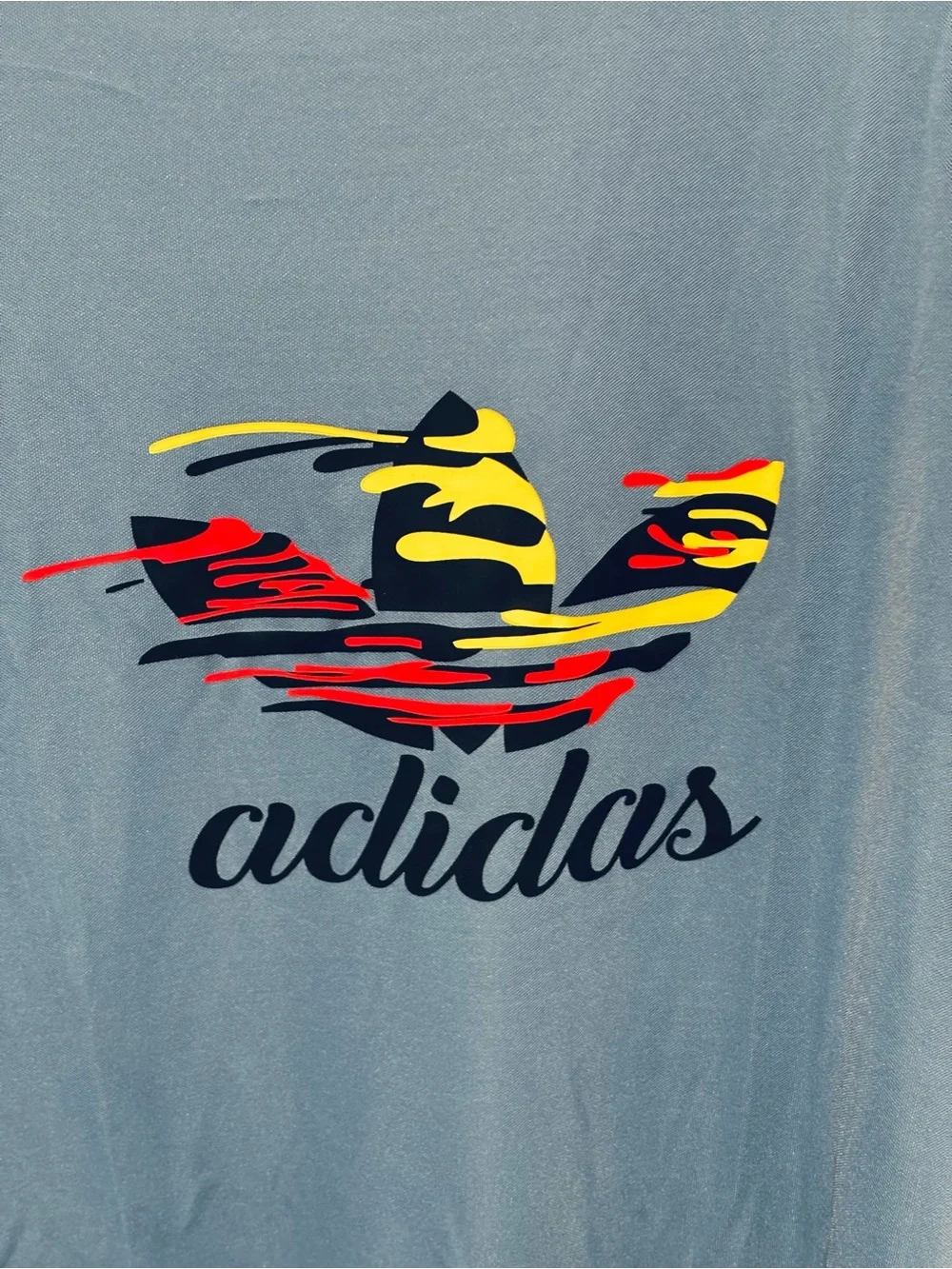adidas Light Blue polyester Tee with Multicolor Trefoil Graphic